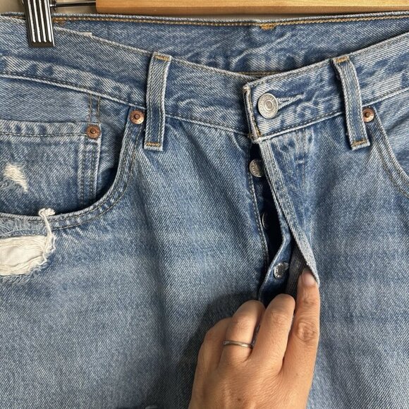 Levi's Distressed Blue Straight Leg Jeans - Picture 3 of 13